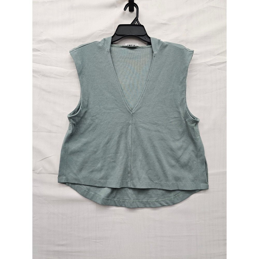 Torary Womens V-Neck Sleeveless Hoodie Green Cotton Blend Workout Size Small